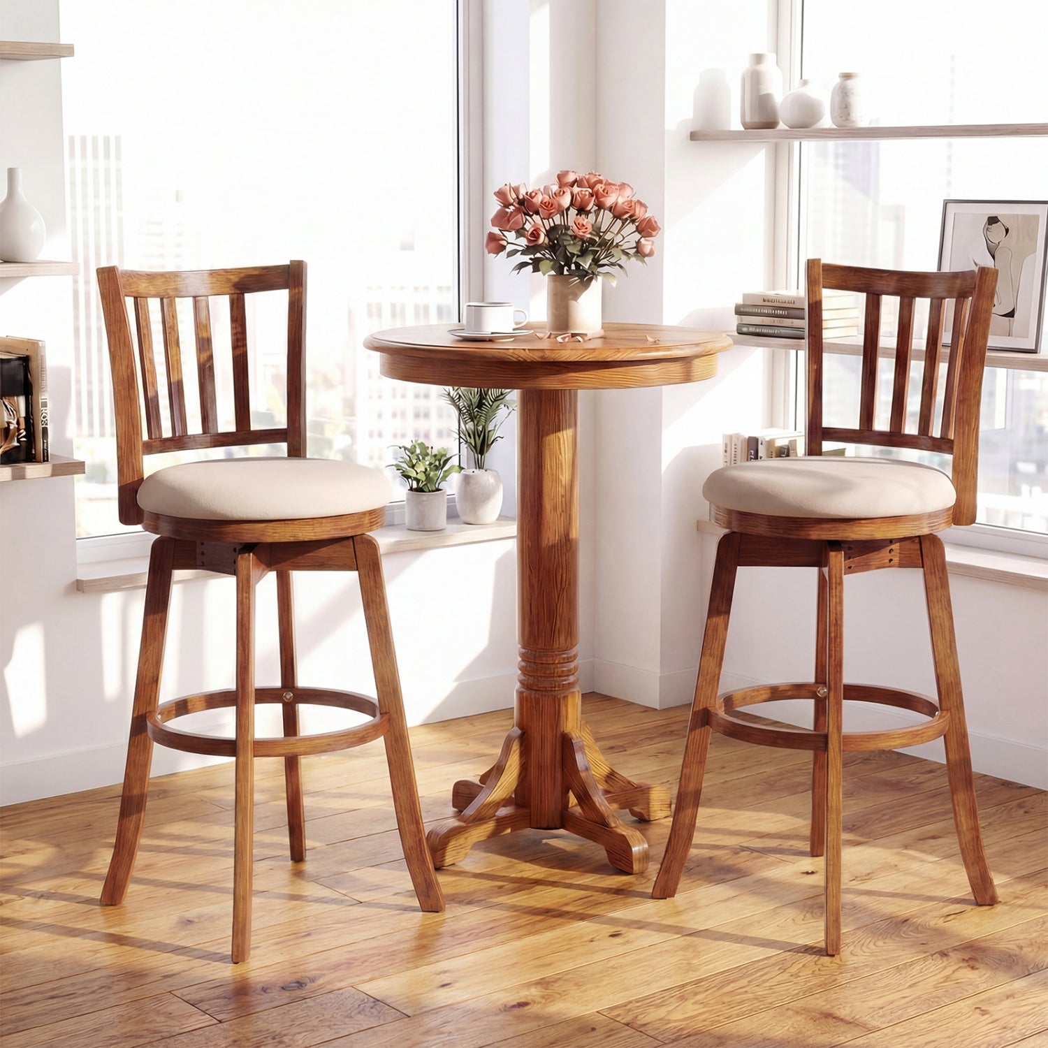 360¬∞ Rotating Counter Height Chairs Set of 2 with Upholstered Seat and Backrest