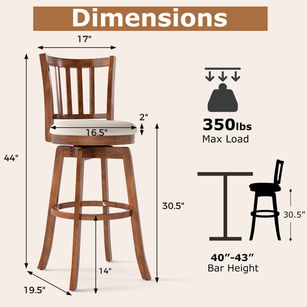 360¬∞ Rotating Counter Height Chairs Set of 2 with Upholstered Seat and Backrest