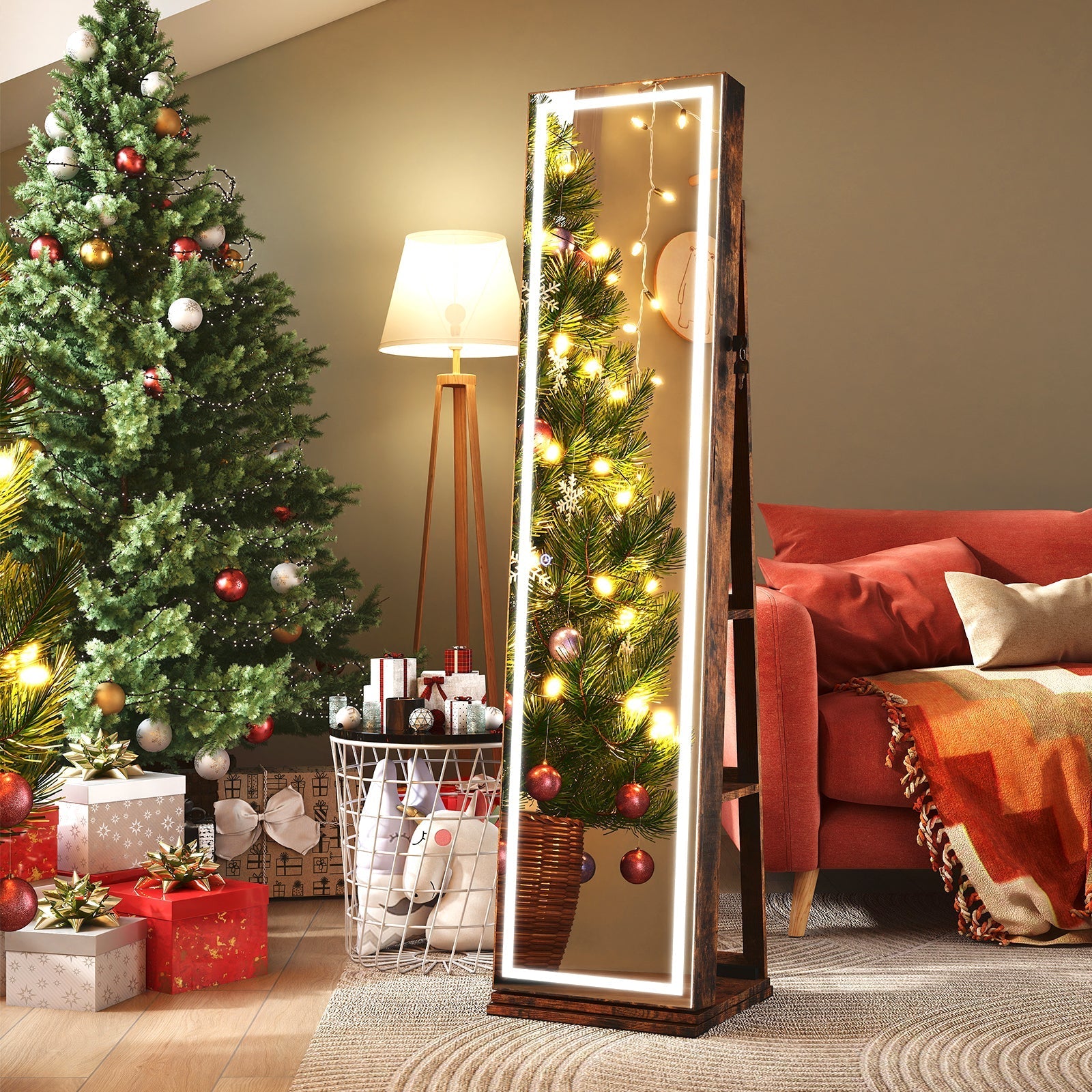 360¬∞ Swivel Freestanding Jewelry Cabinet with Lighted Full Length Mirror