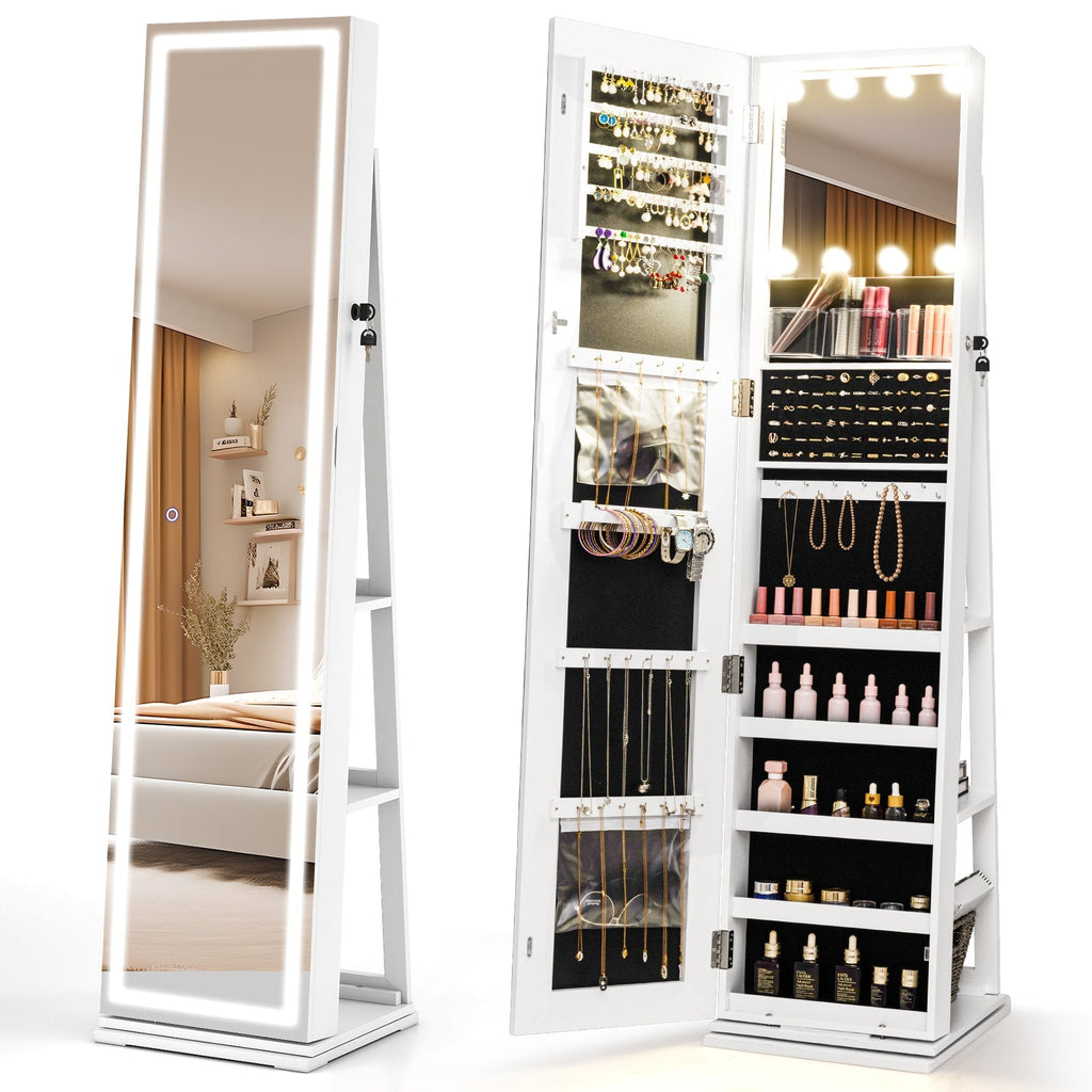 360¬∞ Swivel Freestanding Jewelry Cabinet with Lighted Full Length Mirror