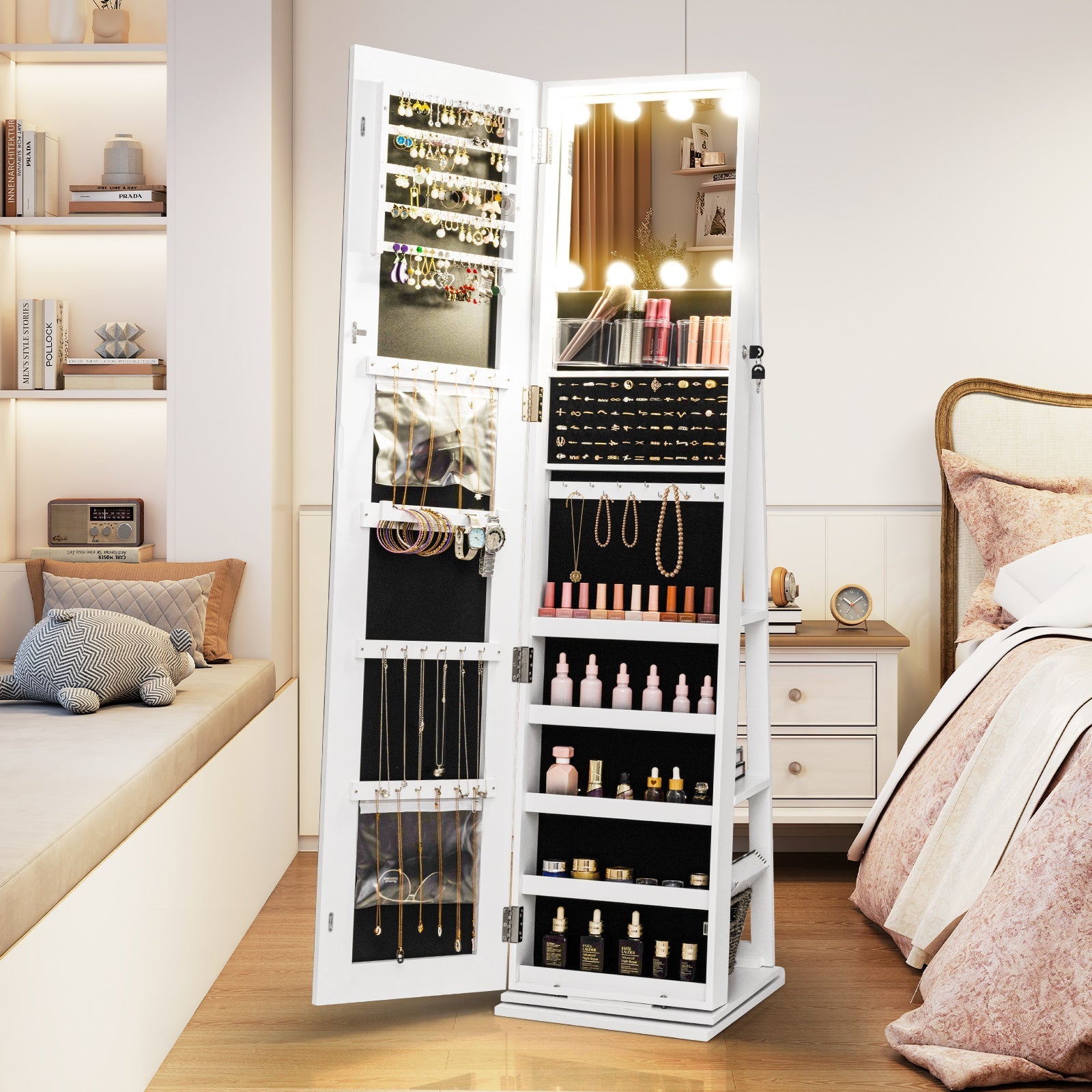 360¬∞ Swivel Freestanding Jewelry Cabinet with Lighted Full Length Mirror
