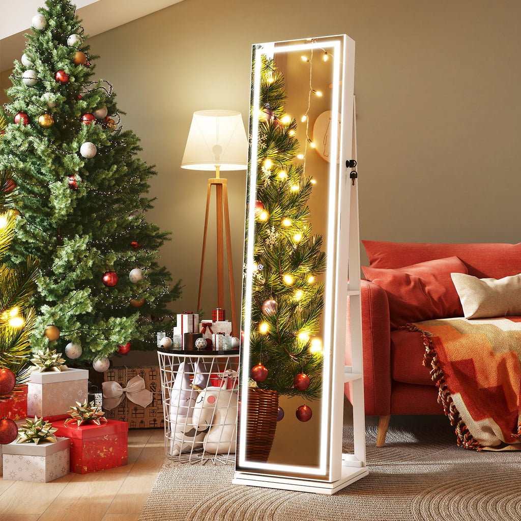 360¬∞ Swivel Freestanding Jewelry Cabinet with Lighted Full Length Mirror