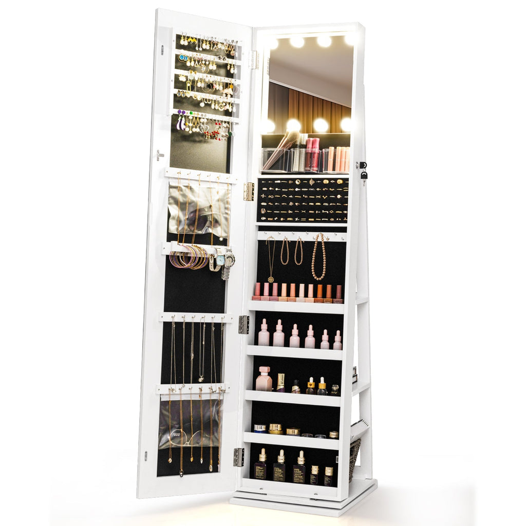 360¬∞ Swivel Freestanding Jewelry Cabinet with Lighted Full Length Mirror