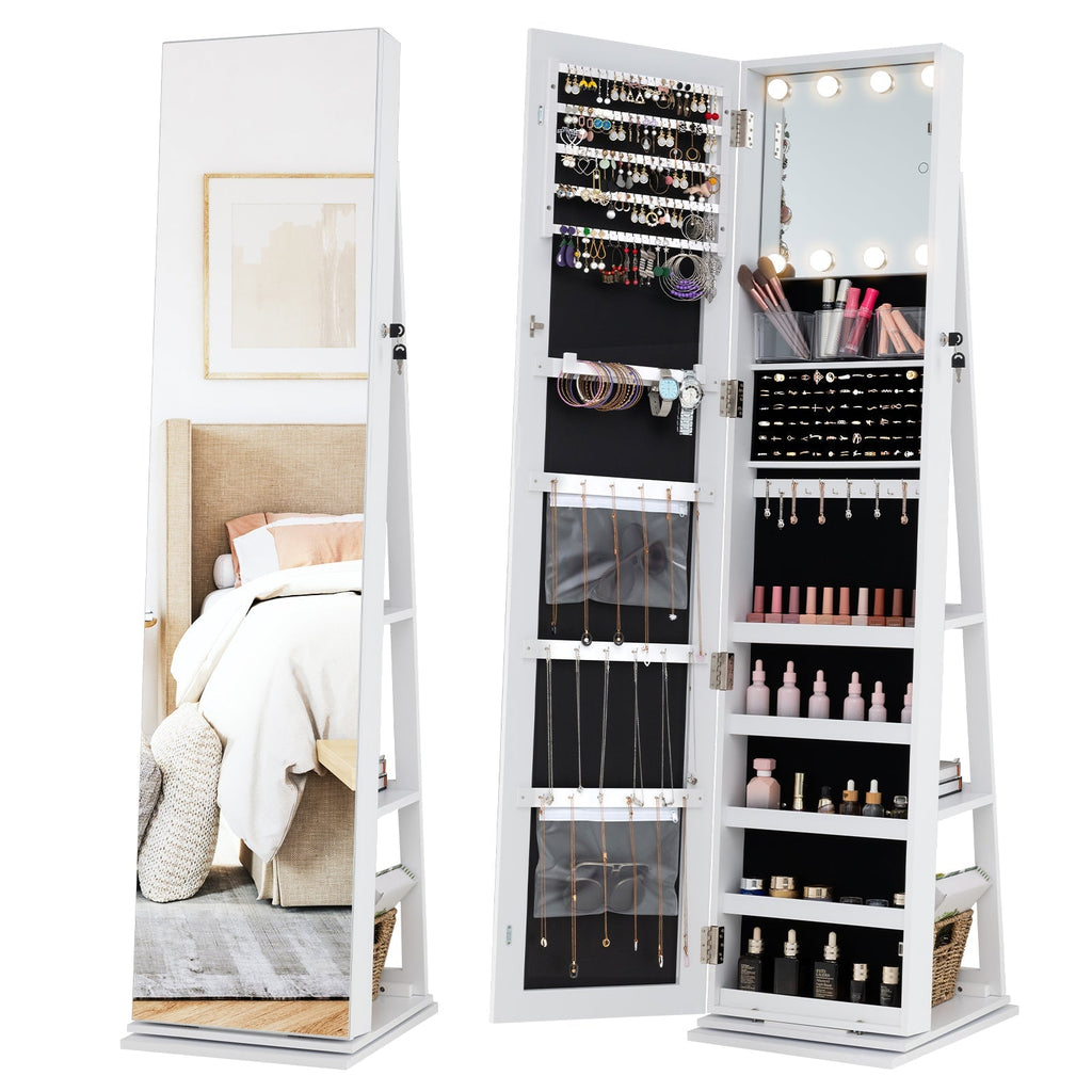 360¬∞ Swivel Jewelry Cabinet with Full Length Mirror