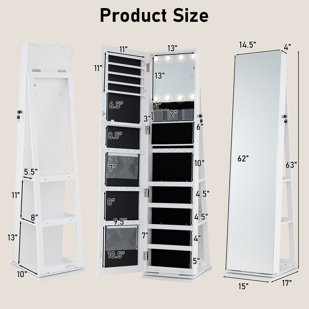 360¬∞ Swivel Jewelry Cabinet with Full Length Mirror