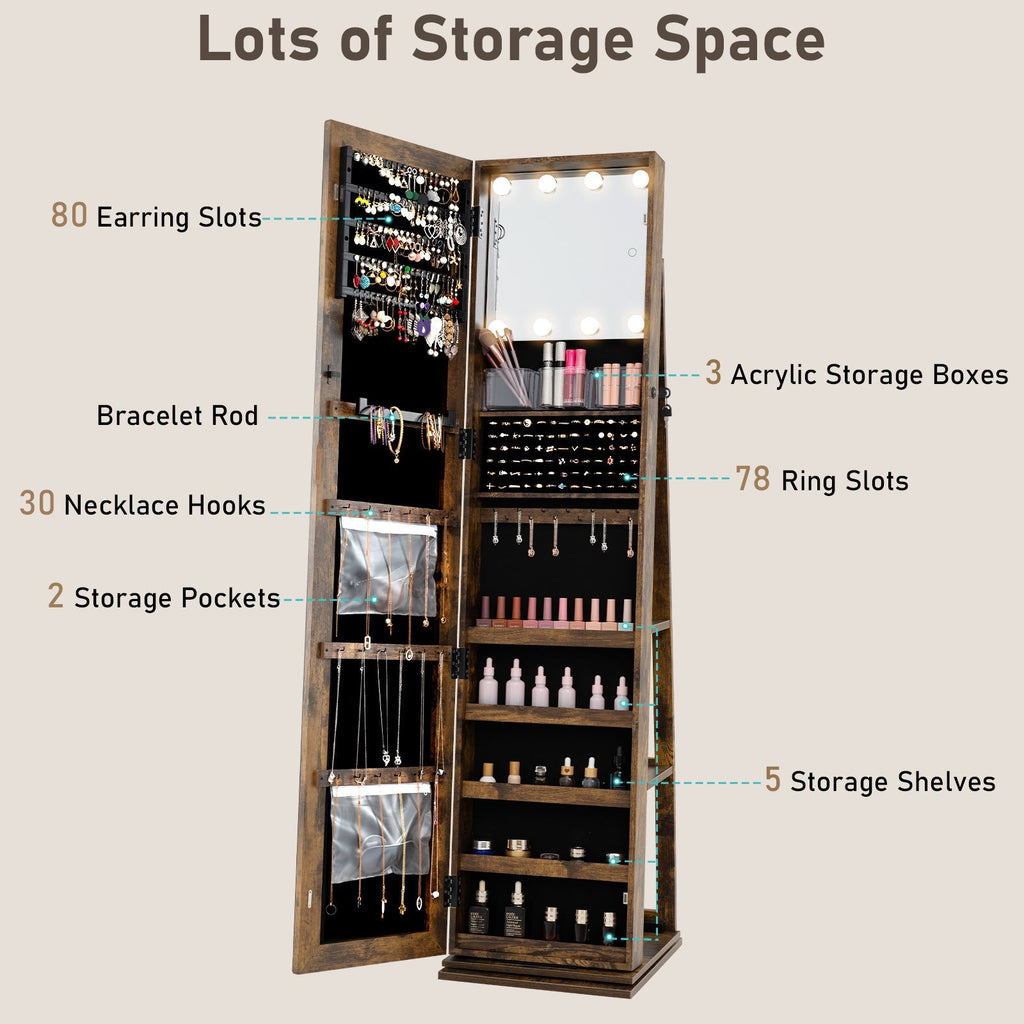 360¬∞ Swivel Jewelry Cabinet with Full Length Mirror