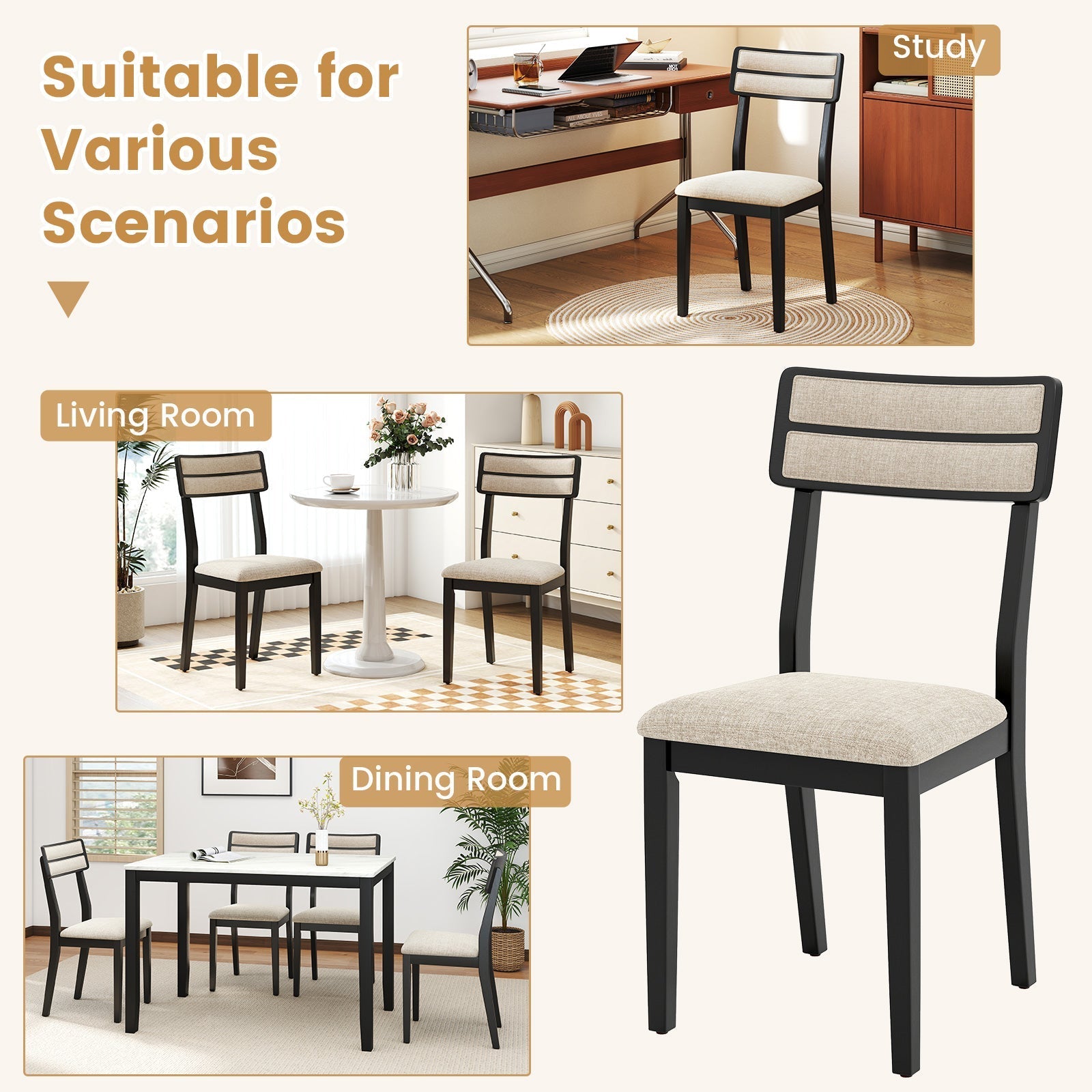 Modern Dining Chairs Set of 2 with Tilt Backrest for Dining Room-Black
