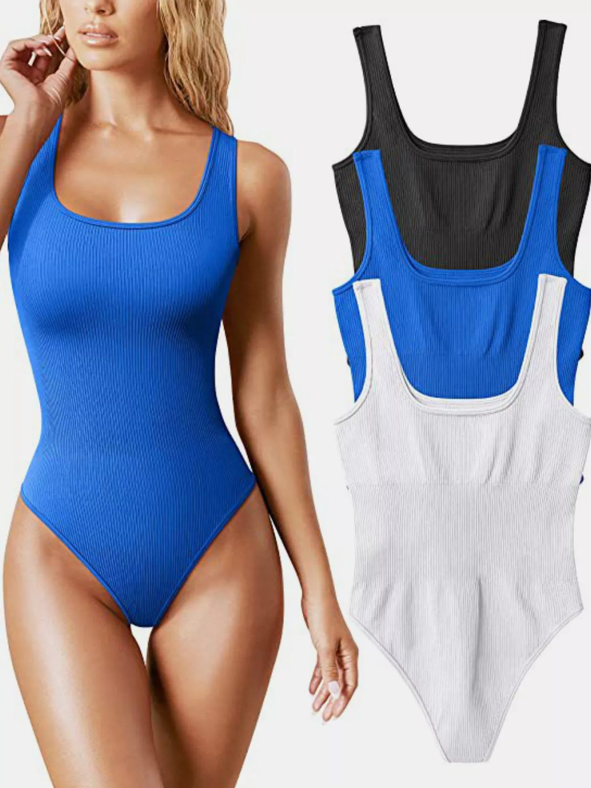 Full Size Ribbed Knit Sleeveless Scoop Neck Bodysuit Plus Size