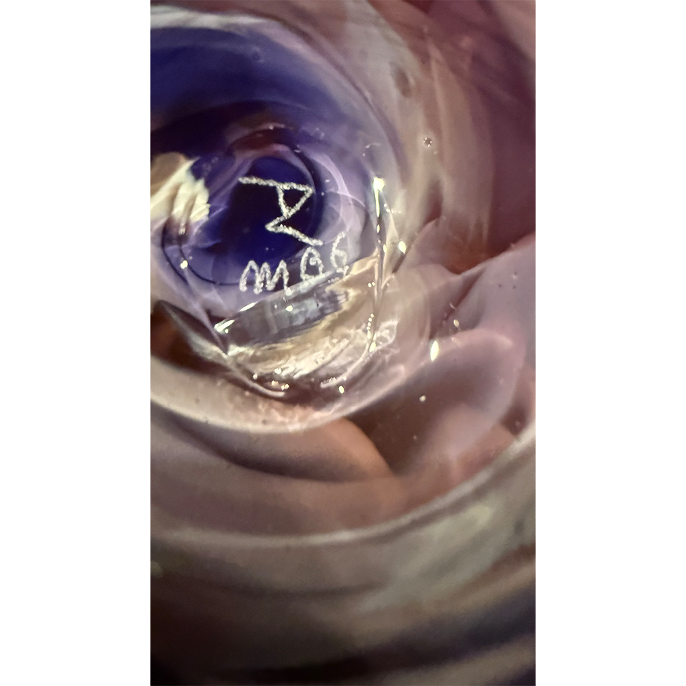 Hand-Blown Swirled Art Glass Centerpiece Bowl – Purple Blue Marbled Accent