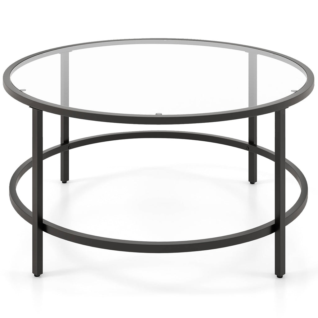 36 Inch Round Coffee Table with Tempered Glass Tabletop