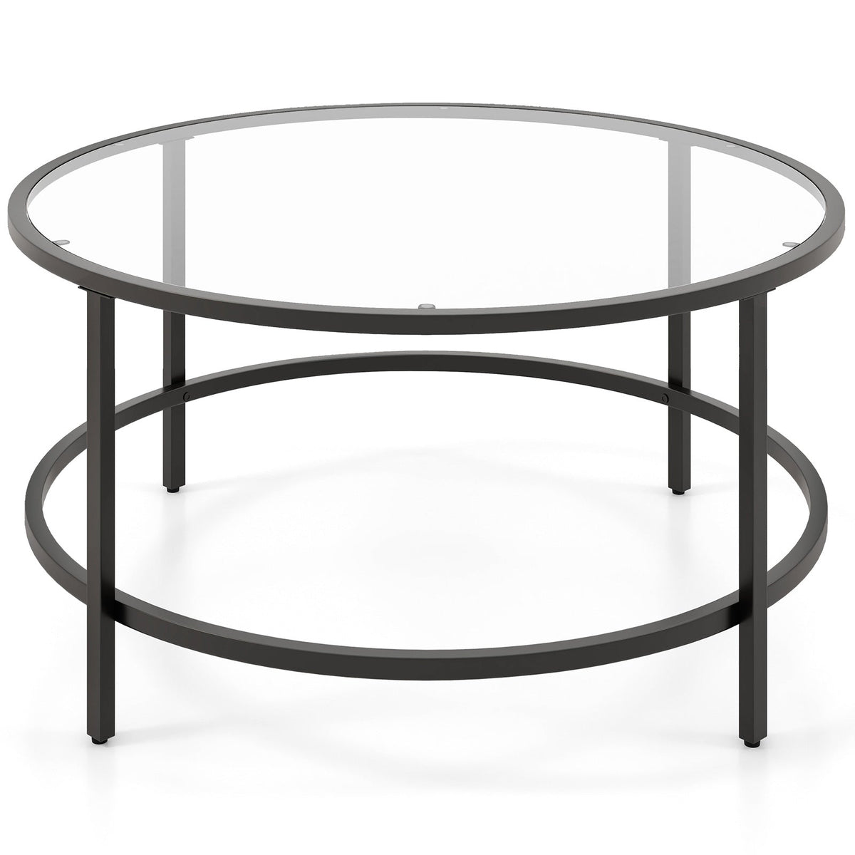36 Inch Round Coffee Table with Tempered Glass Tabletop