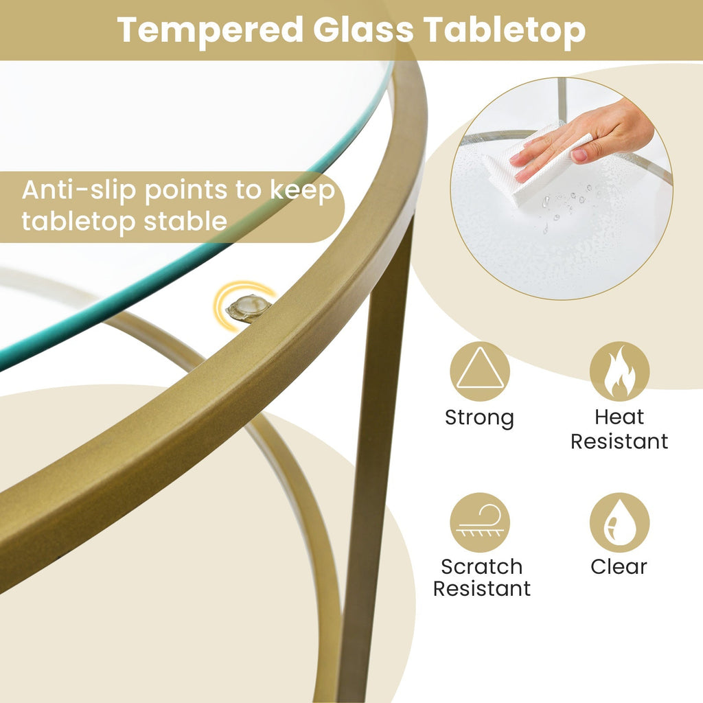 36 Inch Round Coffee Table with Tempered Glass Tabletop