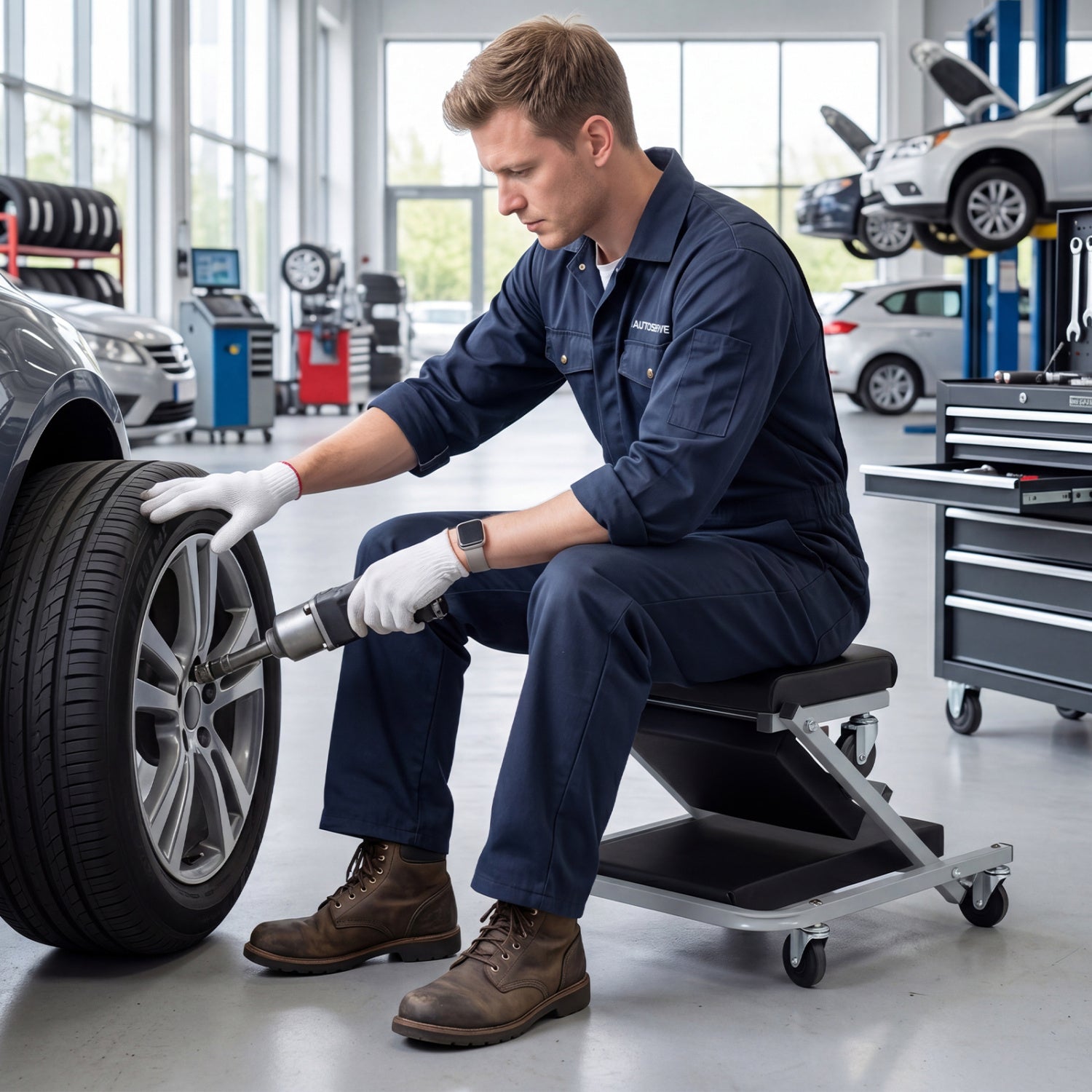 2-in-1 Mechanic Creeper and Z-Seat with 6 Swivel Casters