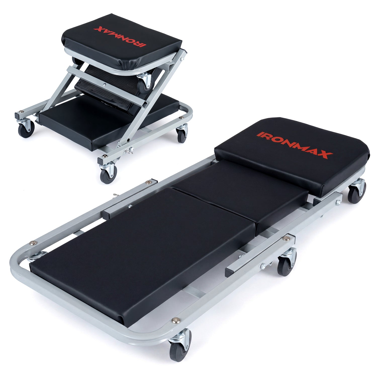 2-in-1 Mechanic Creeper and Z-Seat with 6 Swivel Casters