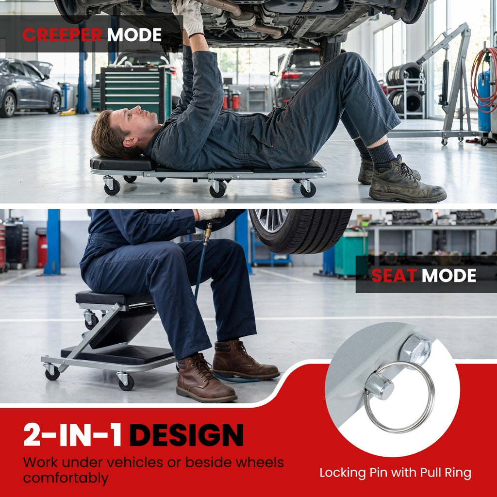 2-in-1 Mechanic Creeper and Z-Seat with 6 Swivel Casters