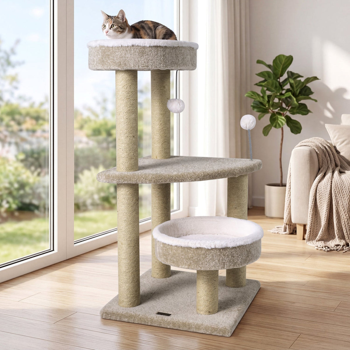 36" Cat Tree with Plush Perches & Scratching Posts