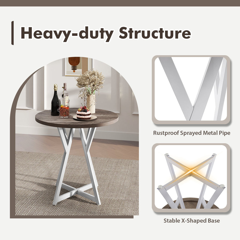 36 Inch Round Dining Table with Metal Pedestal Base-Natural