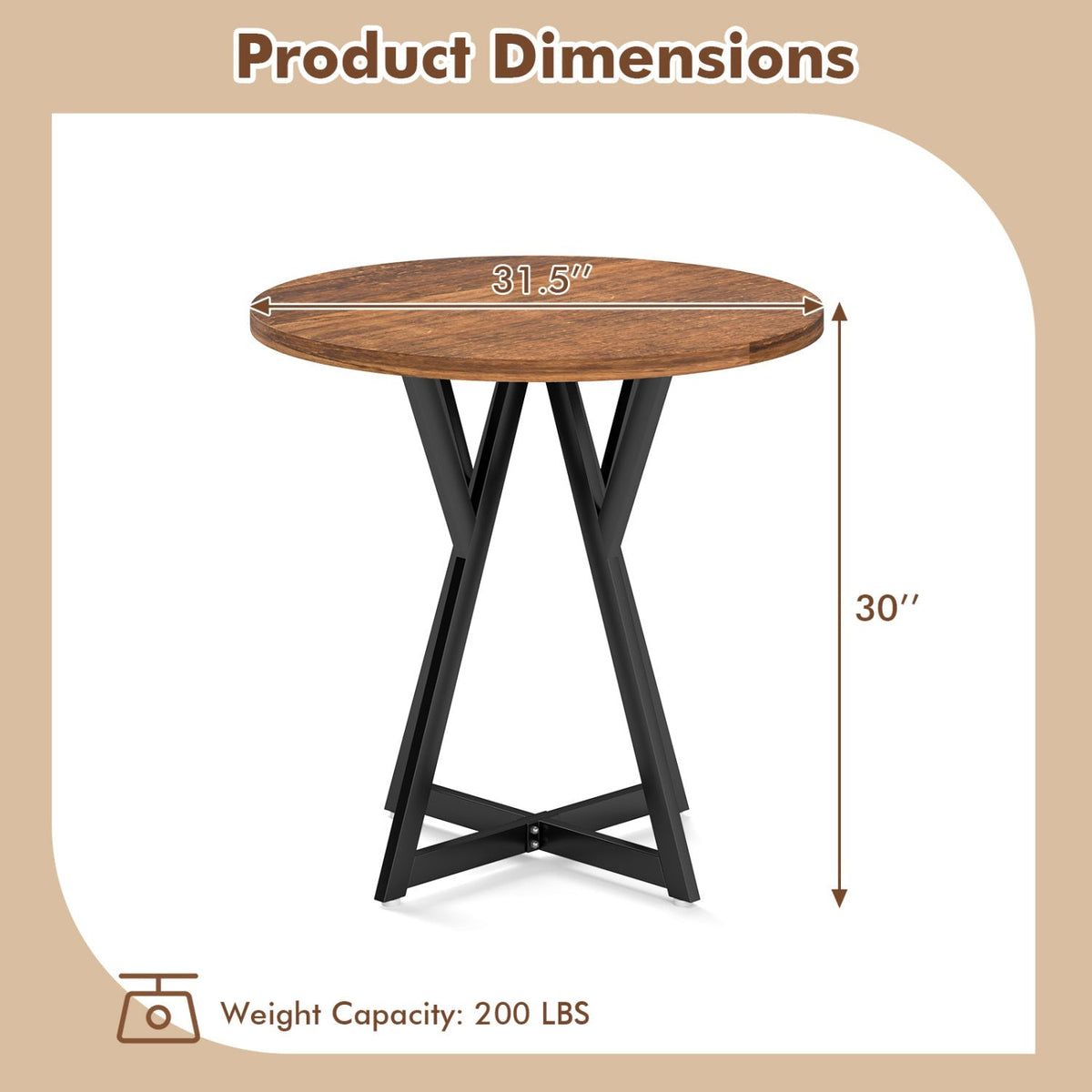 Round Dining Table 36 Inch with Metal Pedestal Base