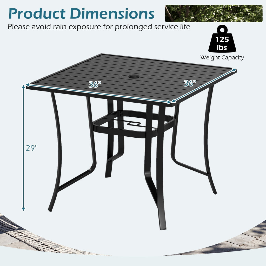 36 Inch Square Patio Table for 4 Metal Dining Table with Umbrella Hole-Black