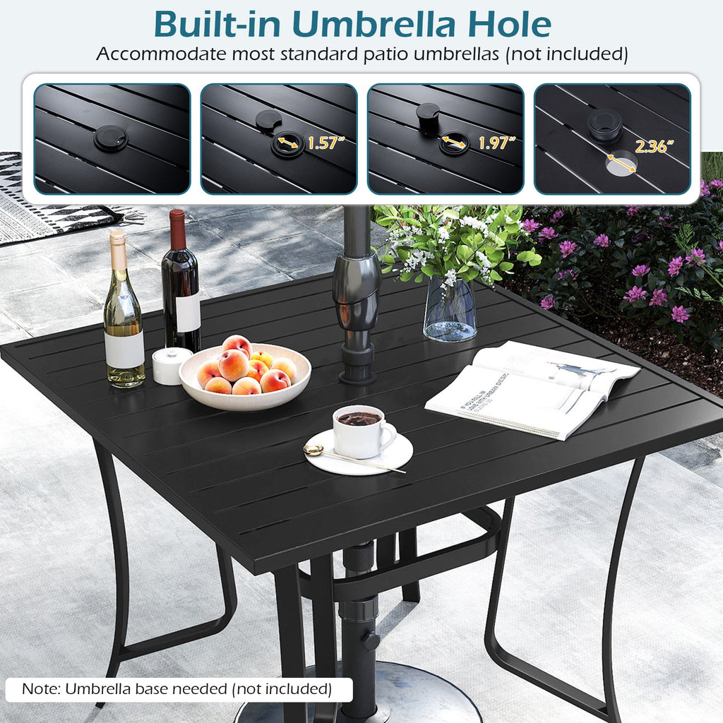 36 Inch Square Patio Table for 4 Metal Dining Table with Umbrella Hole-Black