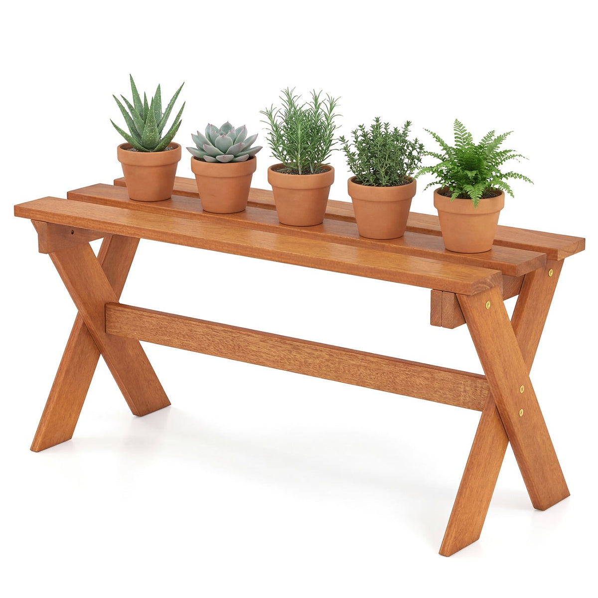 Outdoor Wood Bench Set of 2 - 36 Inch Backless Patio Seating