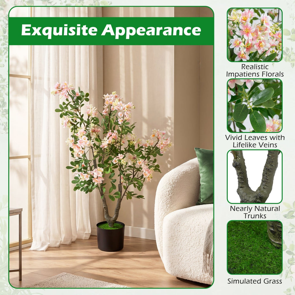 Artificial Impatiens Tree 36" with Pink Flowers and Fruits
