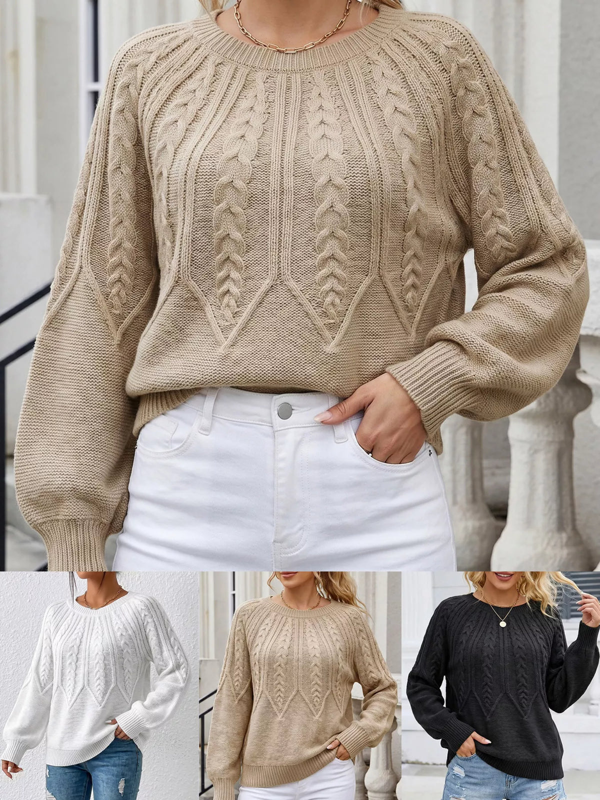 Cable-Knit Round Neck Sweater
