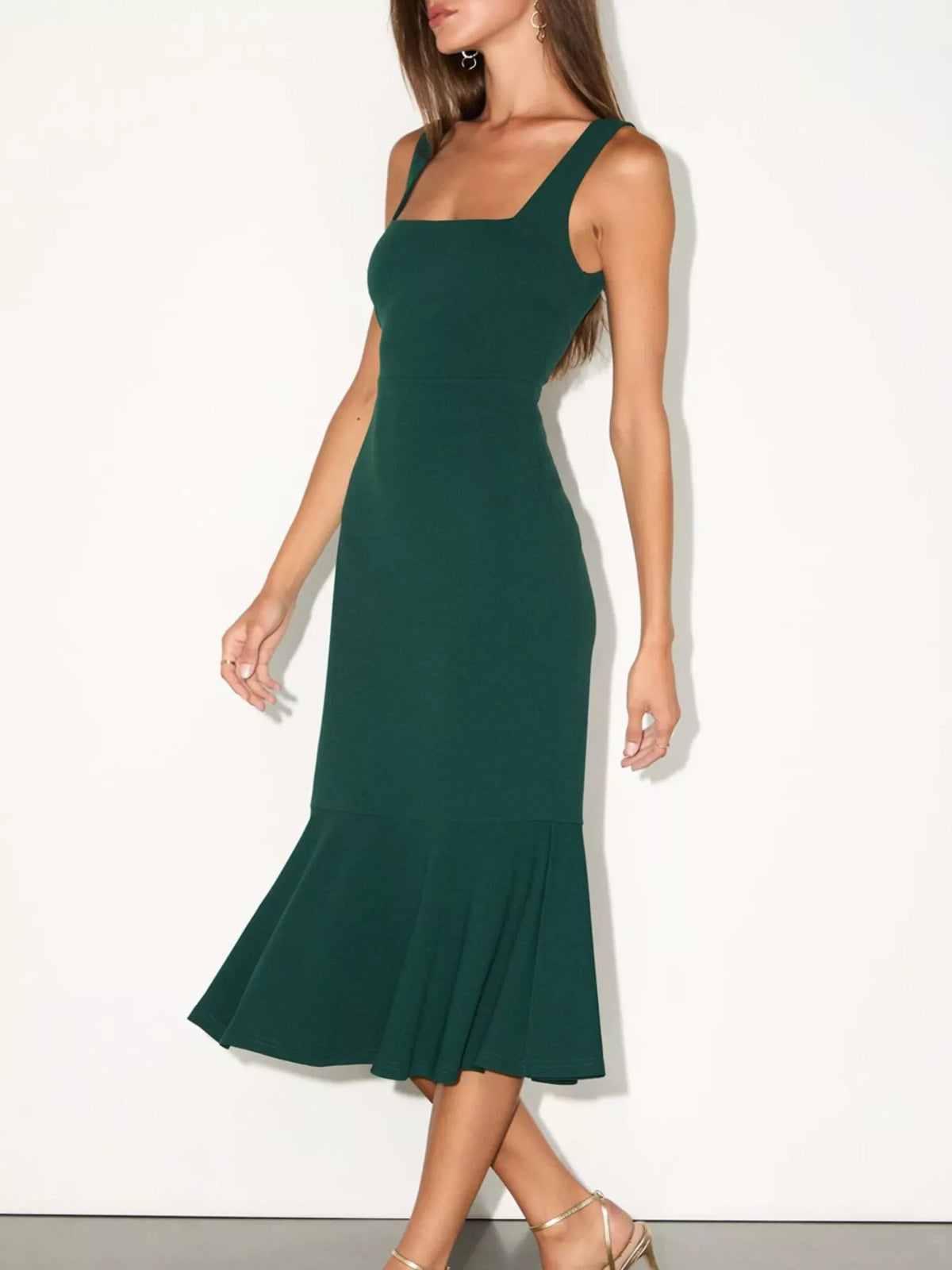 Sleeveless Square Neck Mermaid Midi Dress