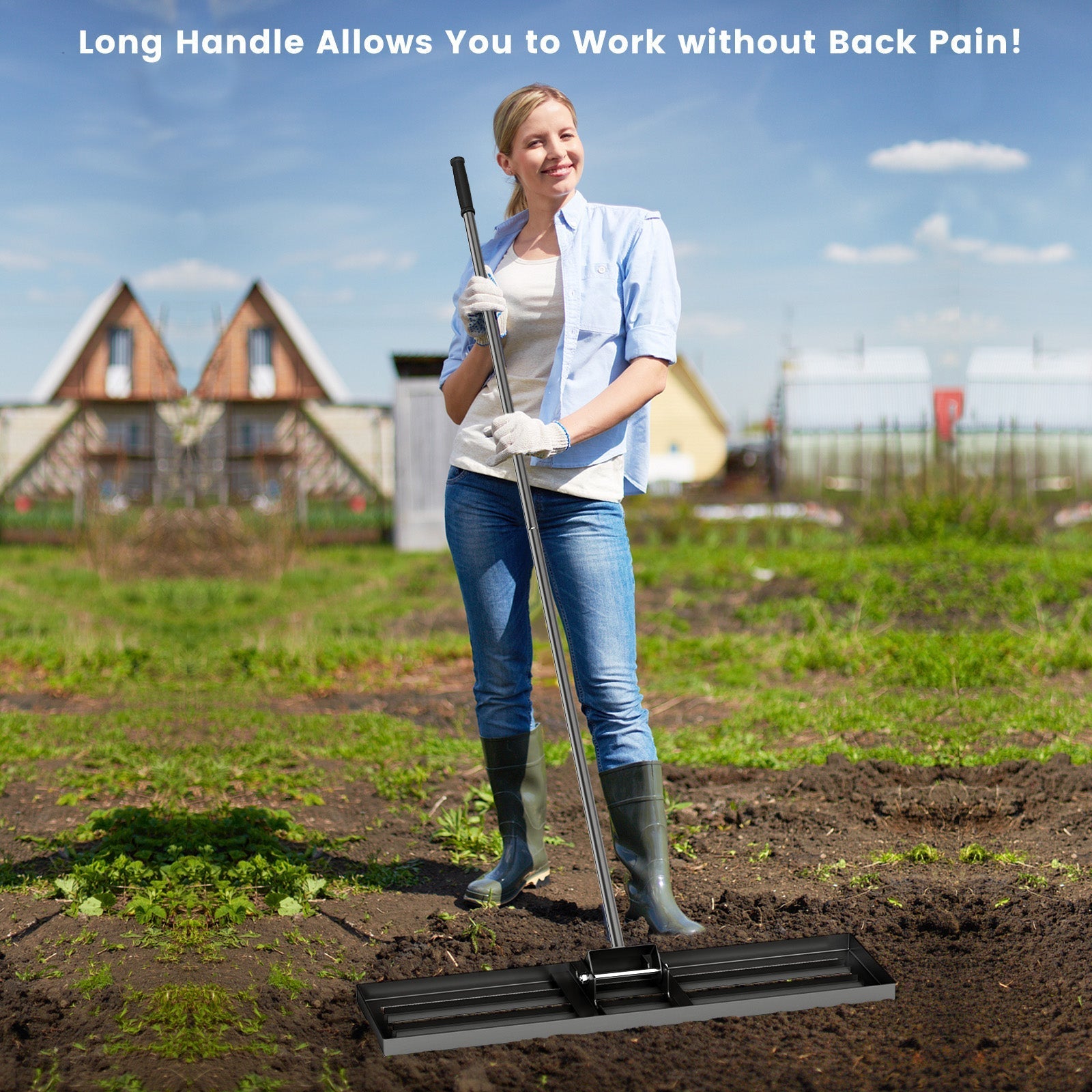 36 x 10 Inch Lawn Leveling Rake with Ergonomic Handle