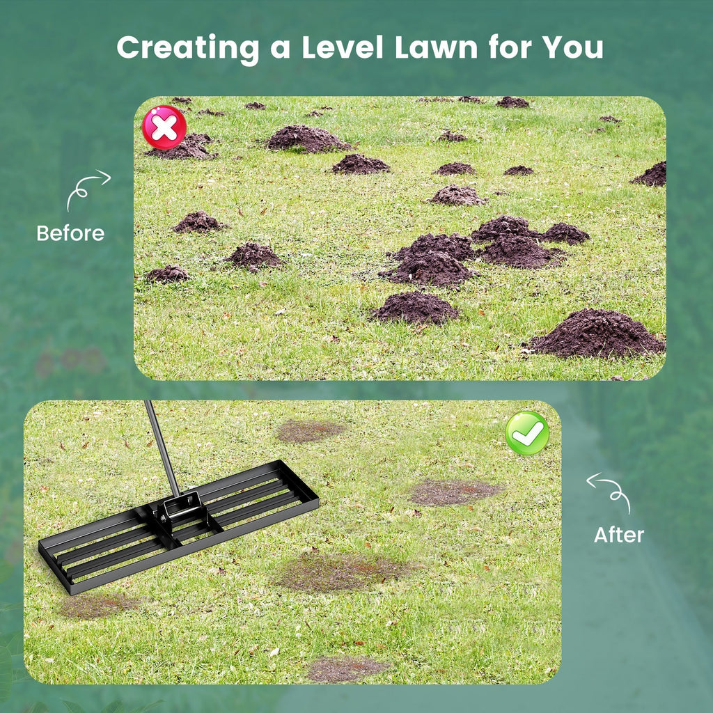 36 x 10 Inch Lawn Leveling Rake with Ergonomic Handle