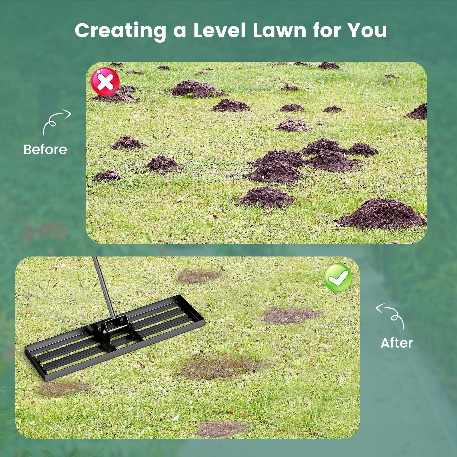 36 x 10 Inch Lawn Leveling Rake with Ergonomic Handle