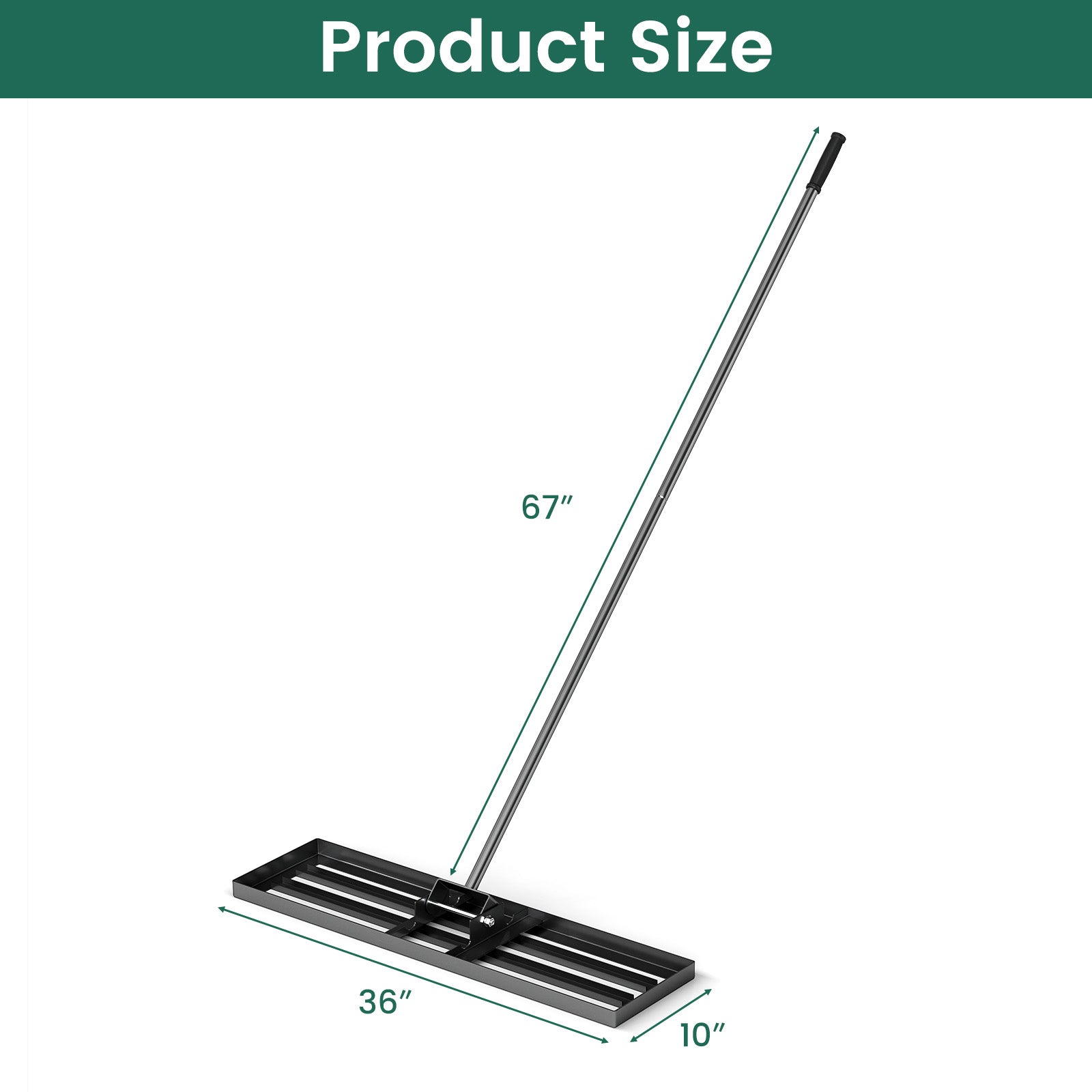 36 x 10 Inch Lawn Leveling Rake with Ergonomic Handle
