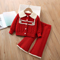 Western-style Knitted Cardigan And Trousers Two-piece Set For Baby Girls