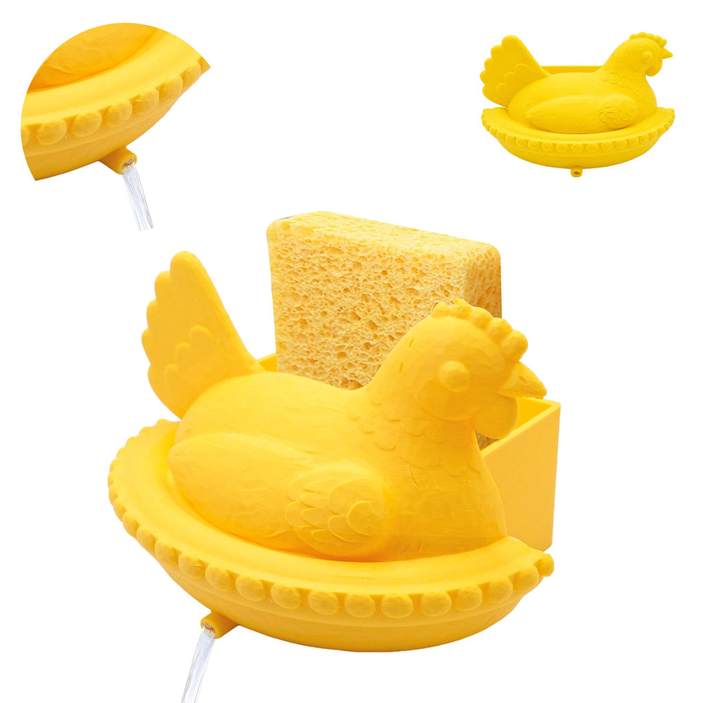 3D Printed Chicken Sponge Holder With Built-In Drainage Spout, Hen-Shaped Kitchen Sink Caddy For Sponge Storage, Countertop Organizer