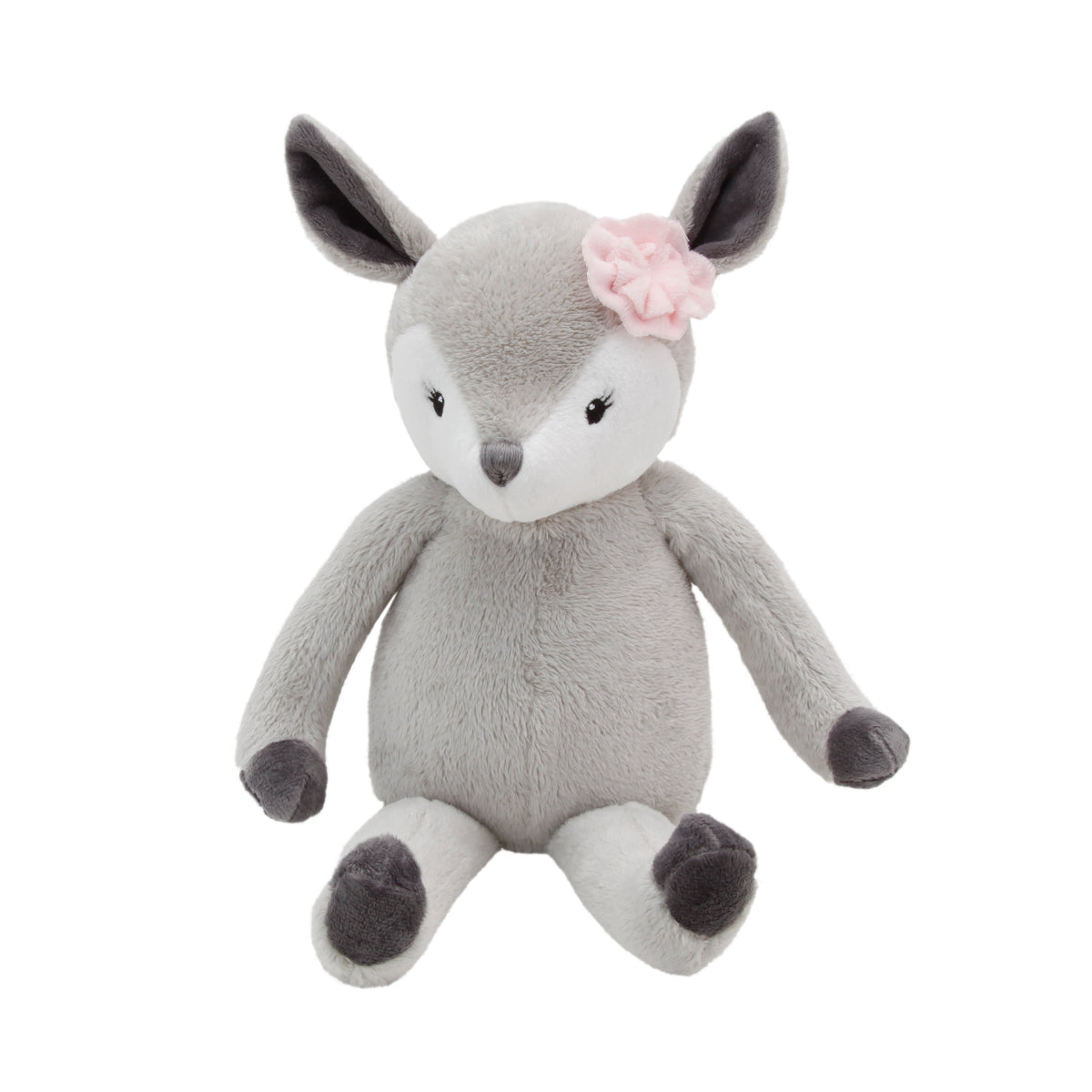 Little Love by NoJo Lucy the Grey and White Plush Deer with Pink Rose