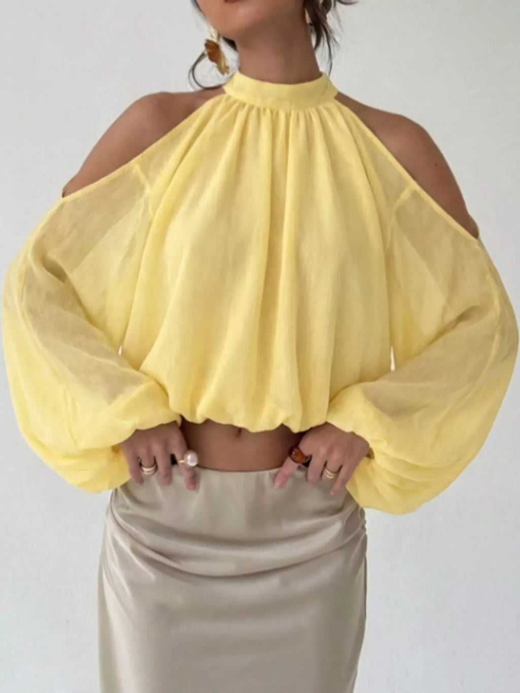 Cold-Shoulder Long Sleeve Blouse