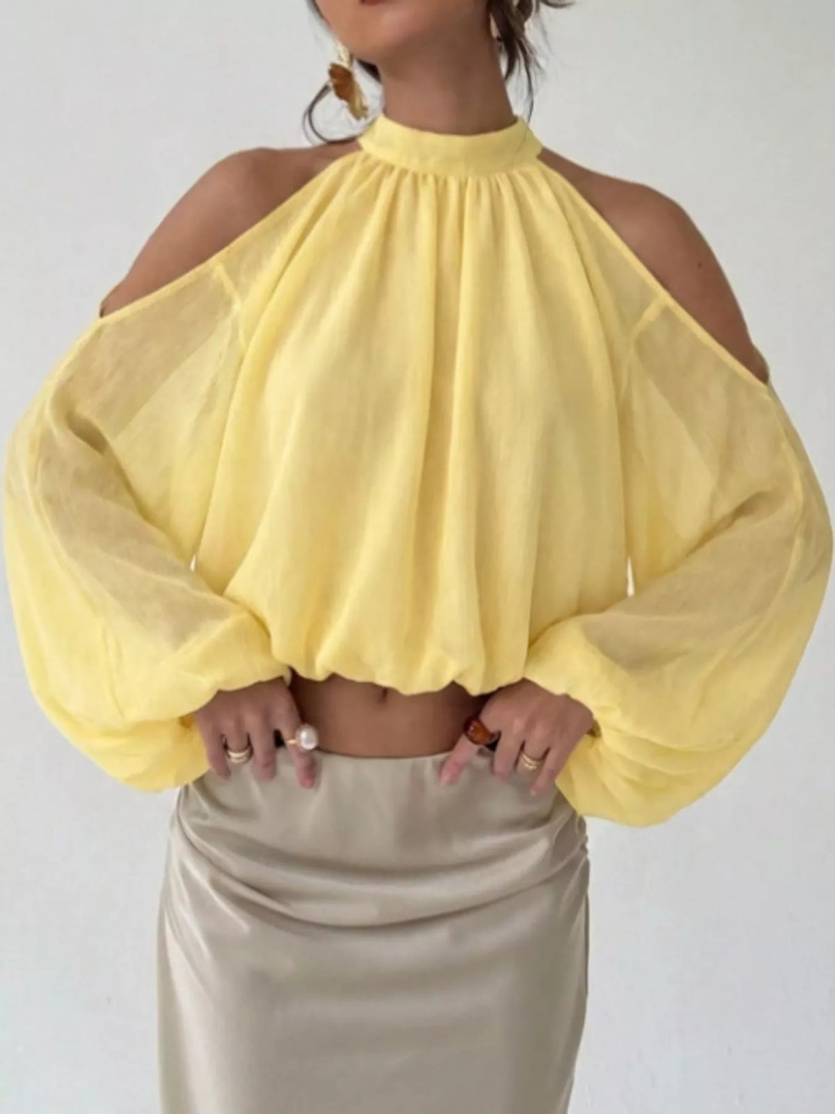 Cold-Shoulder Long Sleeve Blouse