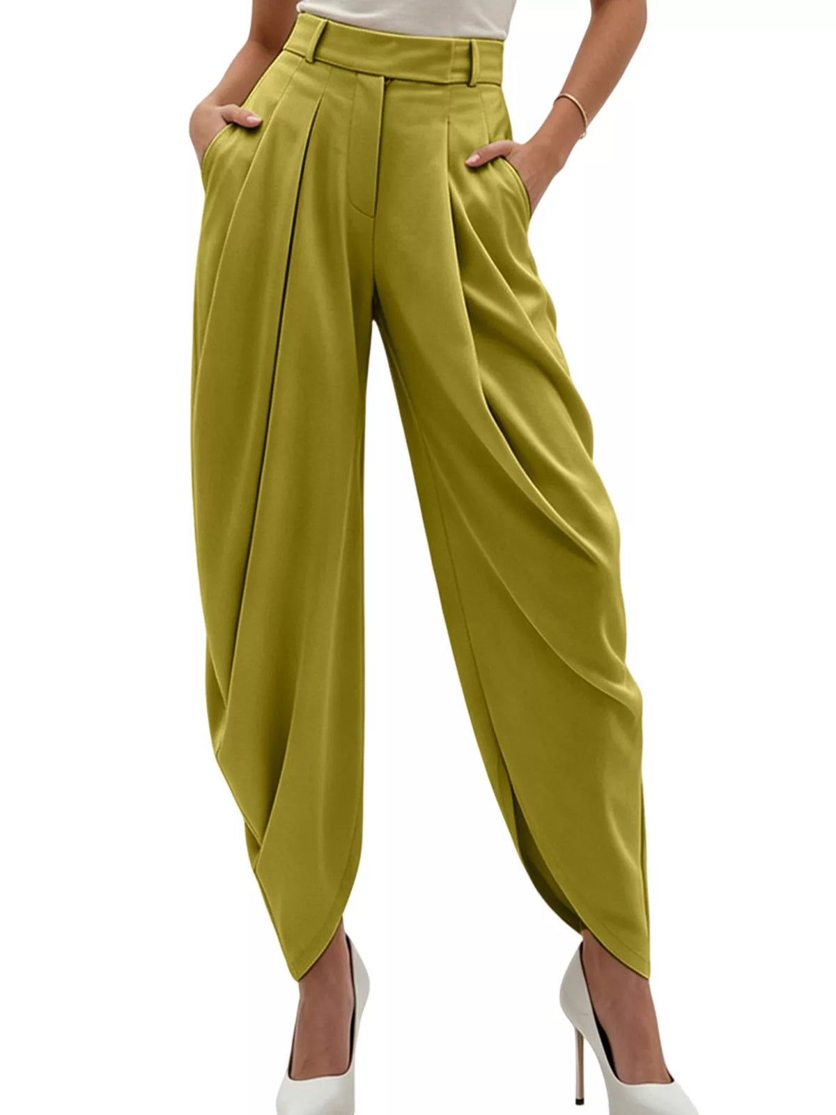 High-Waisted Pleated Drape Pants