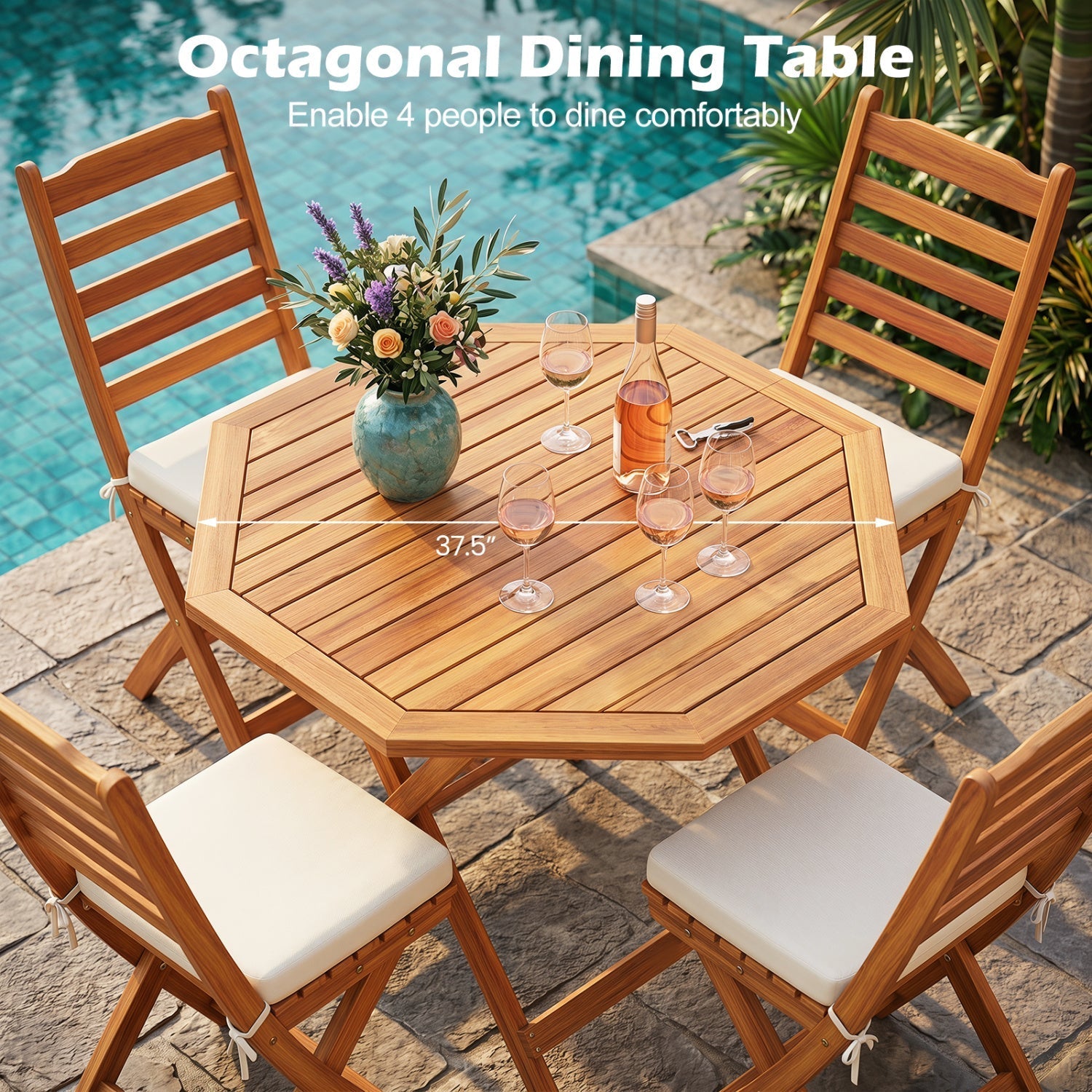 Octagonal Folding Patio Dining Table - Acacia Wood