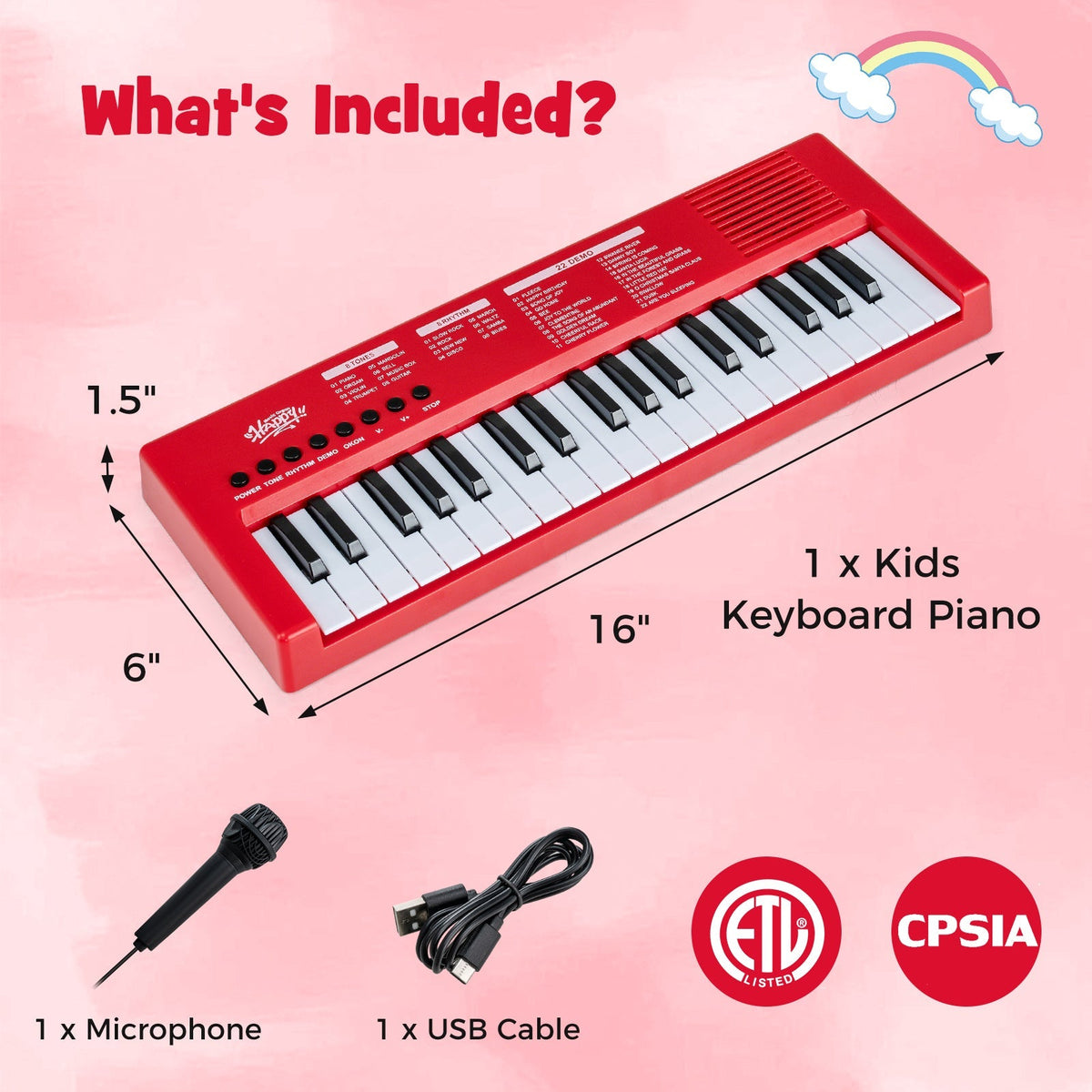 37 Keys Kids Piano Keyboard with 8 Rhythms and Microphone
