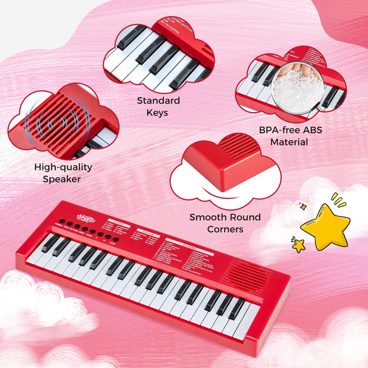 37 Keys Kids Piano Keyboard with 8 Rhythms and Microphone