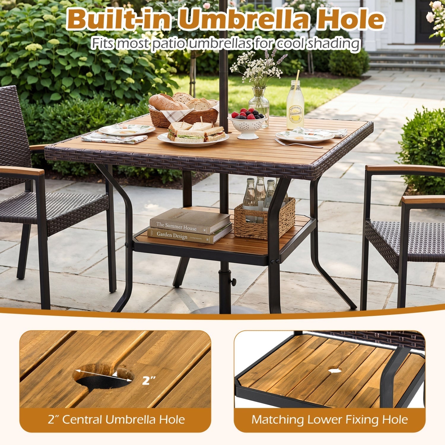 37" Square Outdoor Dining Table with Acacia Wood Top