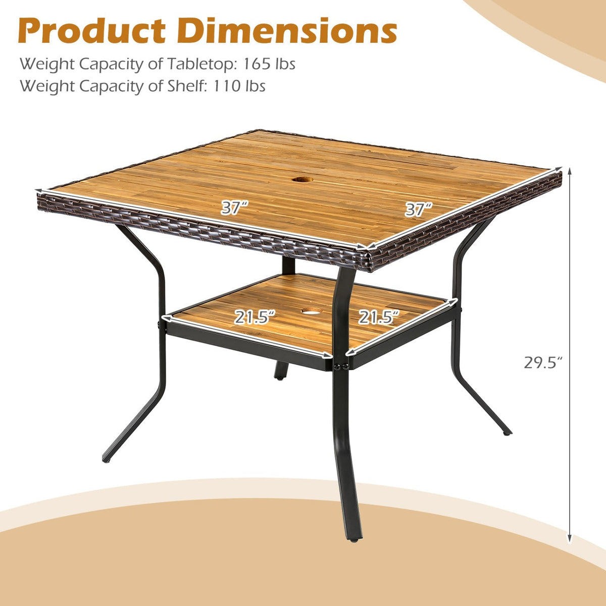 37" Square Outdoor Dining Table with Acacia Wood Top