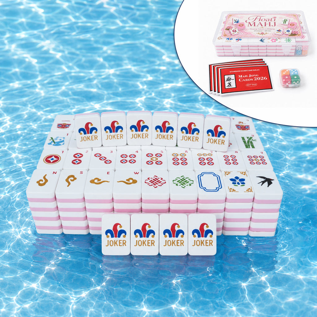 160PCS Floating American Mahjong Set With Storage Case, Dice And Rule Cards, Ocean Theme Pool Mahjong Tiles For Summer Party, Travel And Game Night