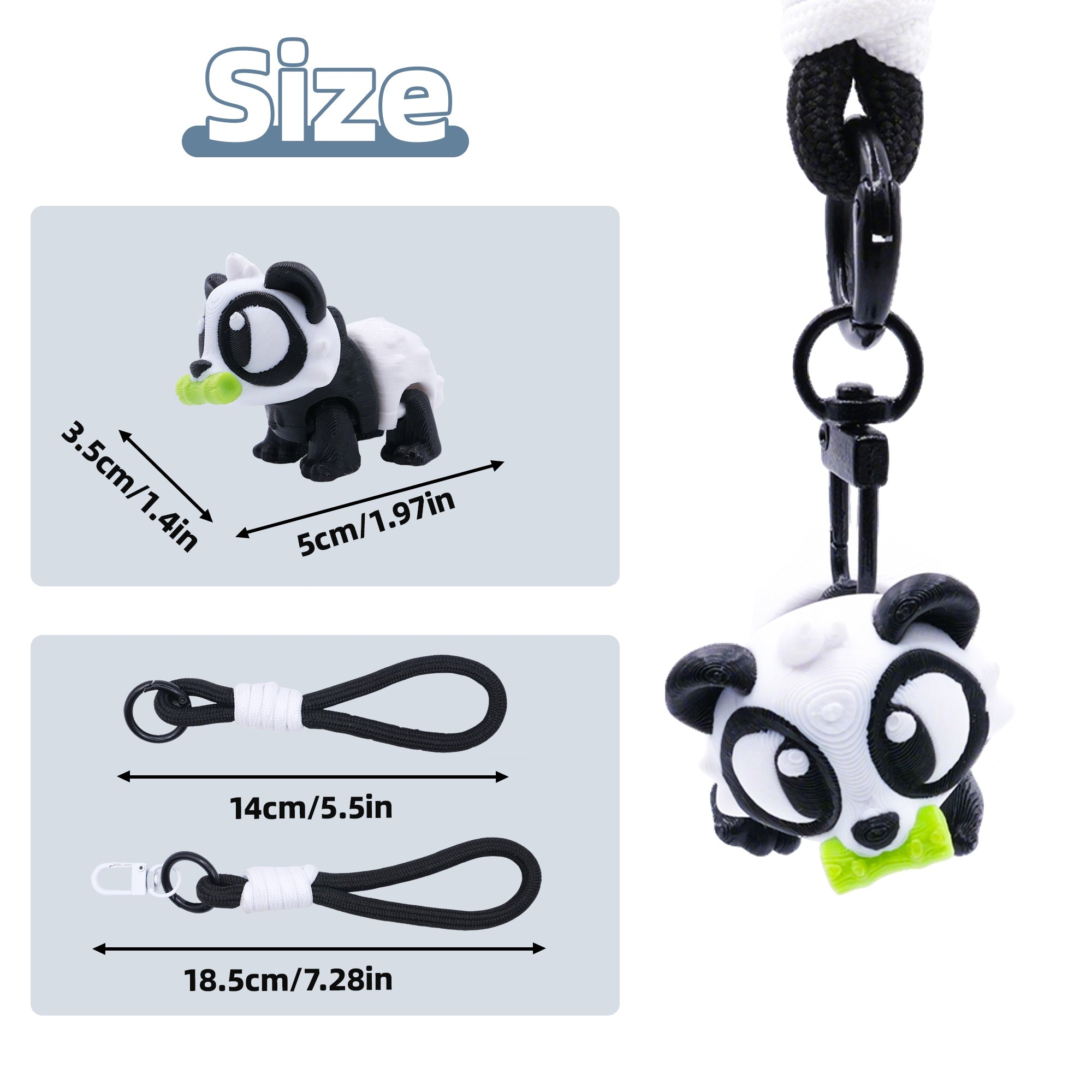 3D Printed Animal Keychain, Articulated Panda Raccoon Koala Bag Charm With Wrist Strap, Cute Portable Backpack Pendant Gift