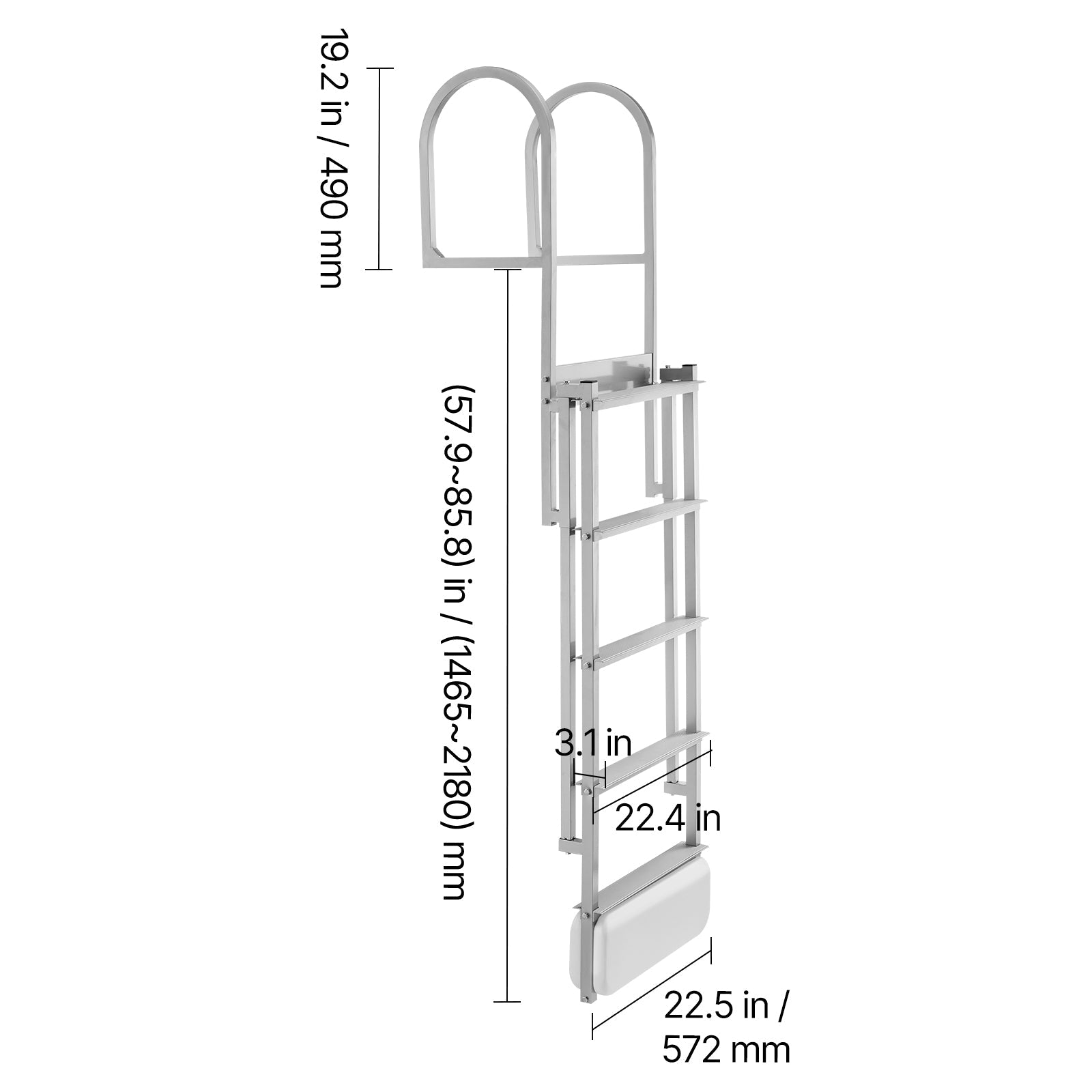 Retractable Dock Ladder, 5 Steps, Aluminum Alloy with Auto-Lift Float
