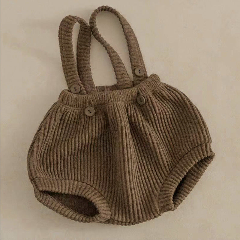 Baby Knitted Suspender Overalls, High-waisted Romper