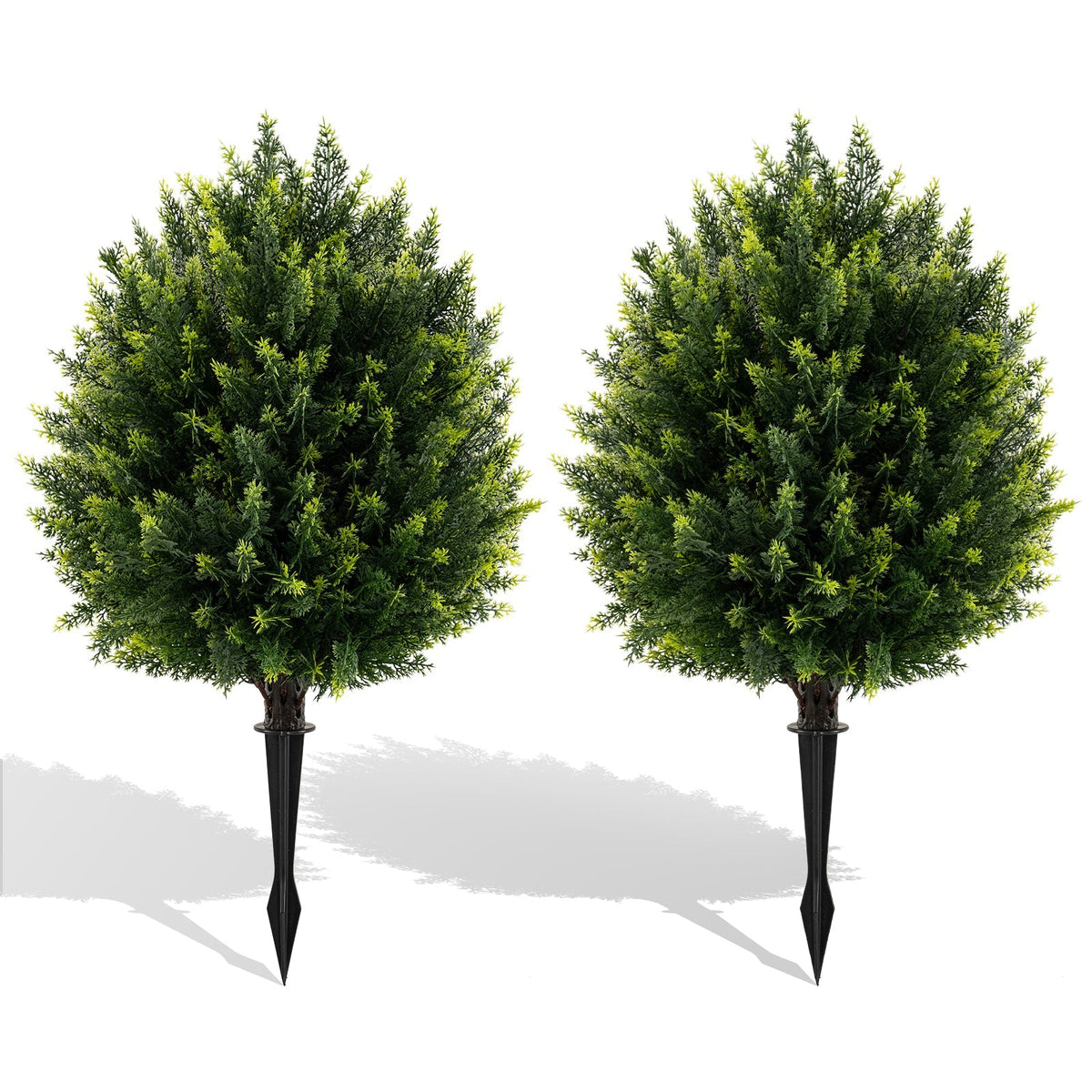 24 Inches Artificial Cypress Topiary Ball Tree Set with Ground Spike-Green