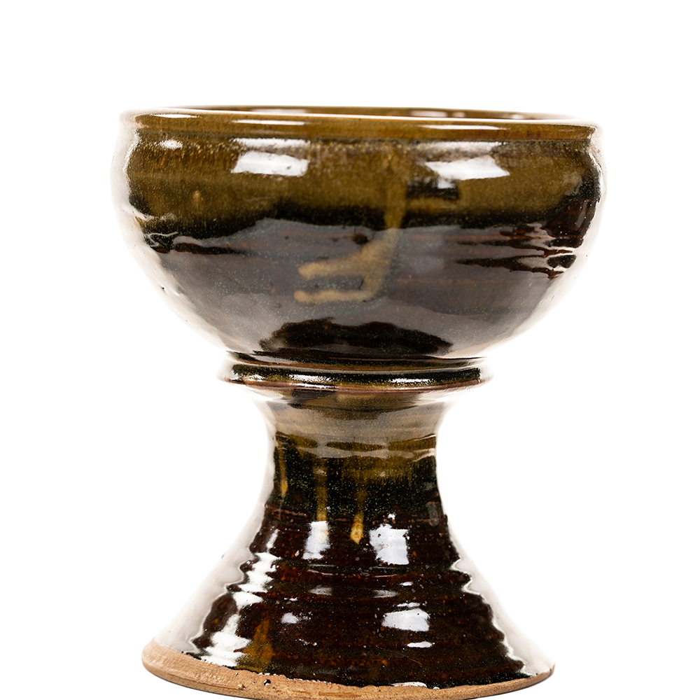 Handcrafted Stoneware Pedestal Bowl – Mid‑Century Glazed Accent