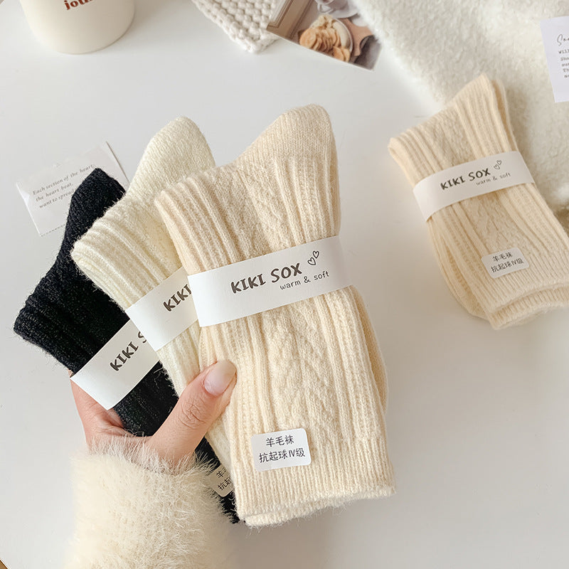 Milky White Twist Wool Socks Children